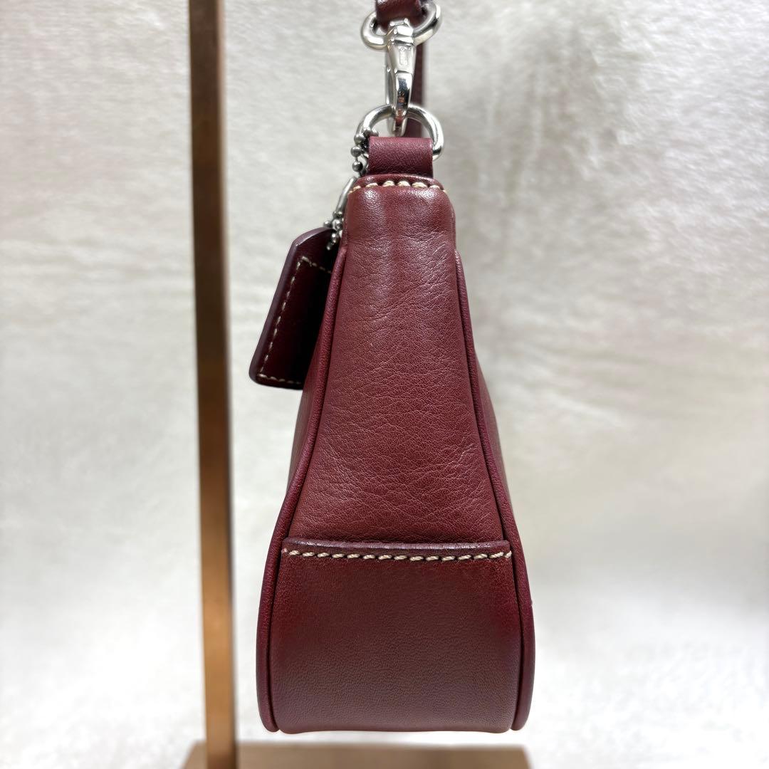COACH コーチ アクセサリーポーチ ハンドバッグ レザー ワインレッド