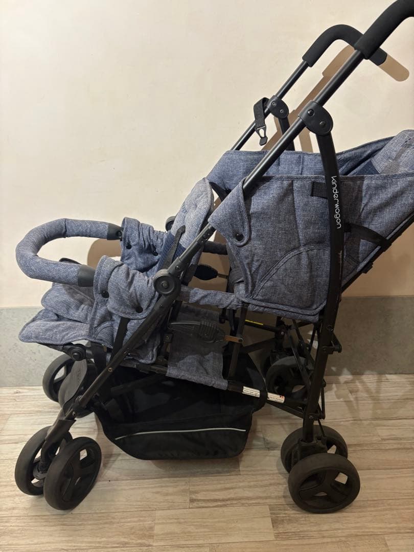 二人乗りベビーカー グレー　kiderwagon