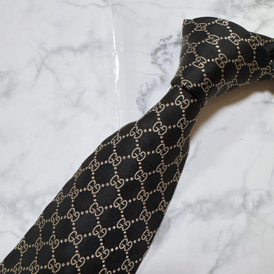 GUCCI ネクタイ　gg柄　ブラック　シルク