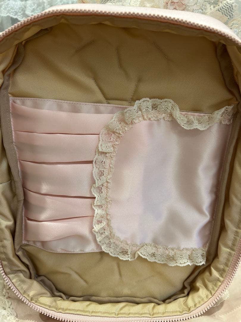 さえらamifie レースポーチ ピンクフリフリ可愛い大●横30×28持ち手入れ