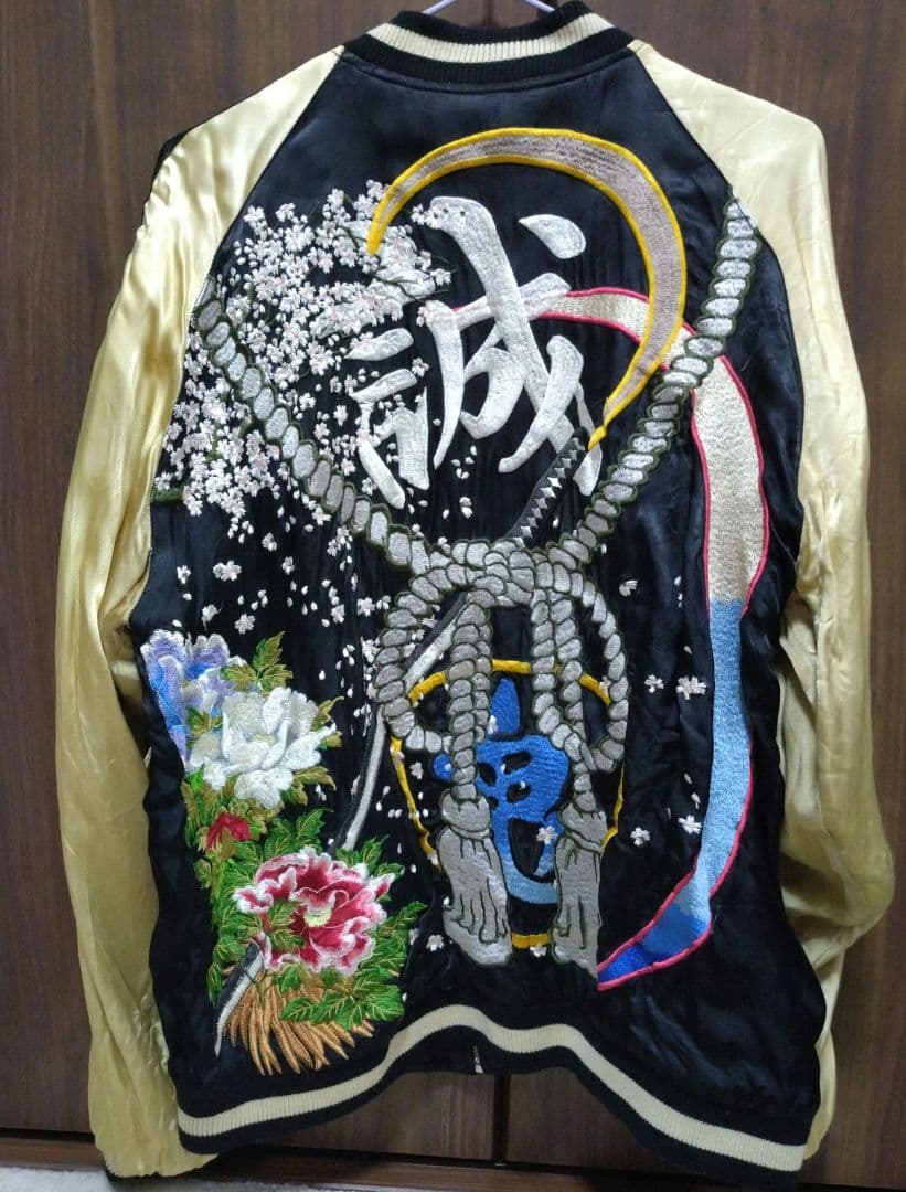 【百花繚乱】刺繍スカジャン 黒/金 新撰組モチーフ
