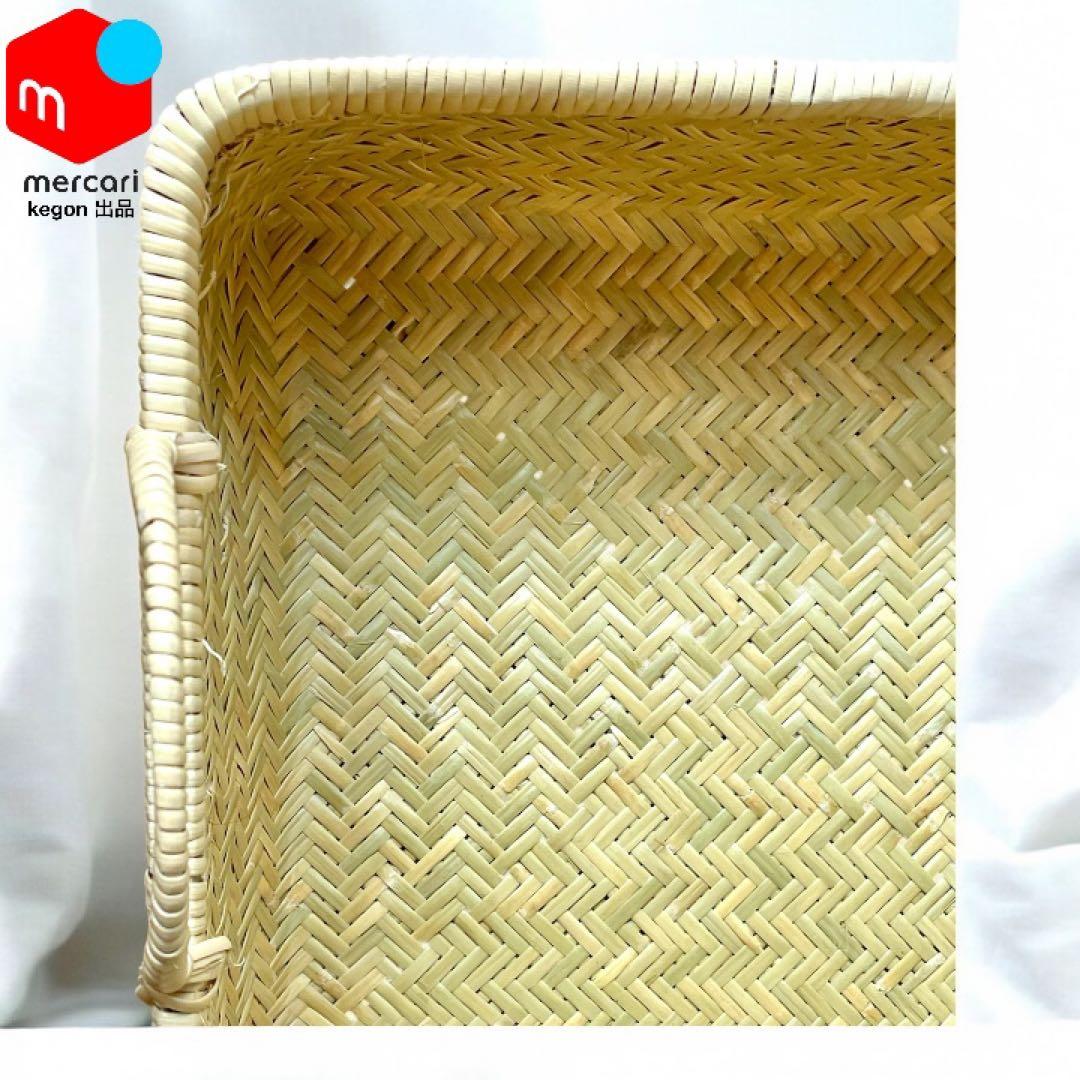 【新着新品一点物 特選品】鳥越竹細工 二重編み（合わせ編み）手付きおぼけ四角