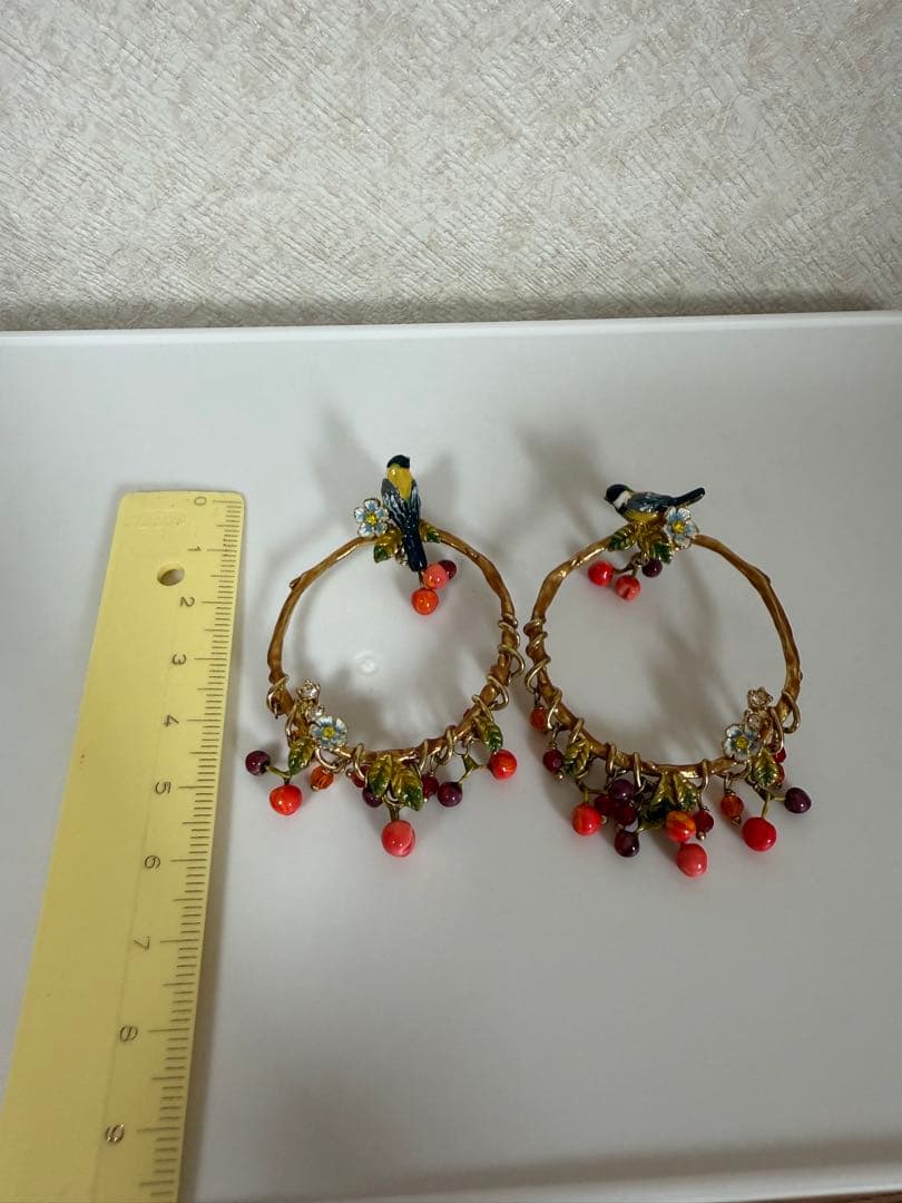 そら様　レネレイド　Les Nereides フープ型ピアス 鳥と果実の装飾