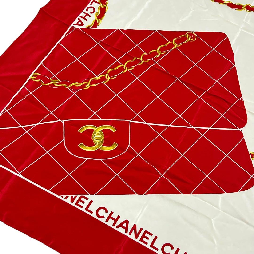 美品　CHANEL シャネル　スカーフ　マトラッセ　赤　シルク