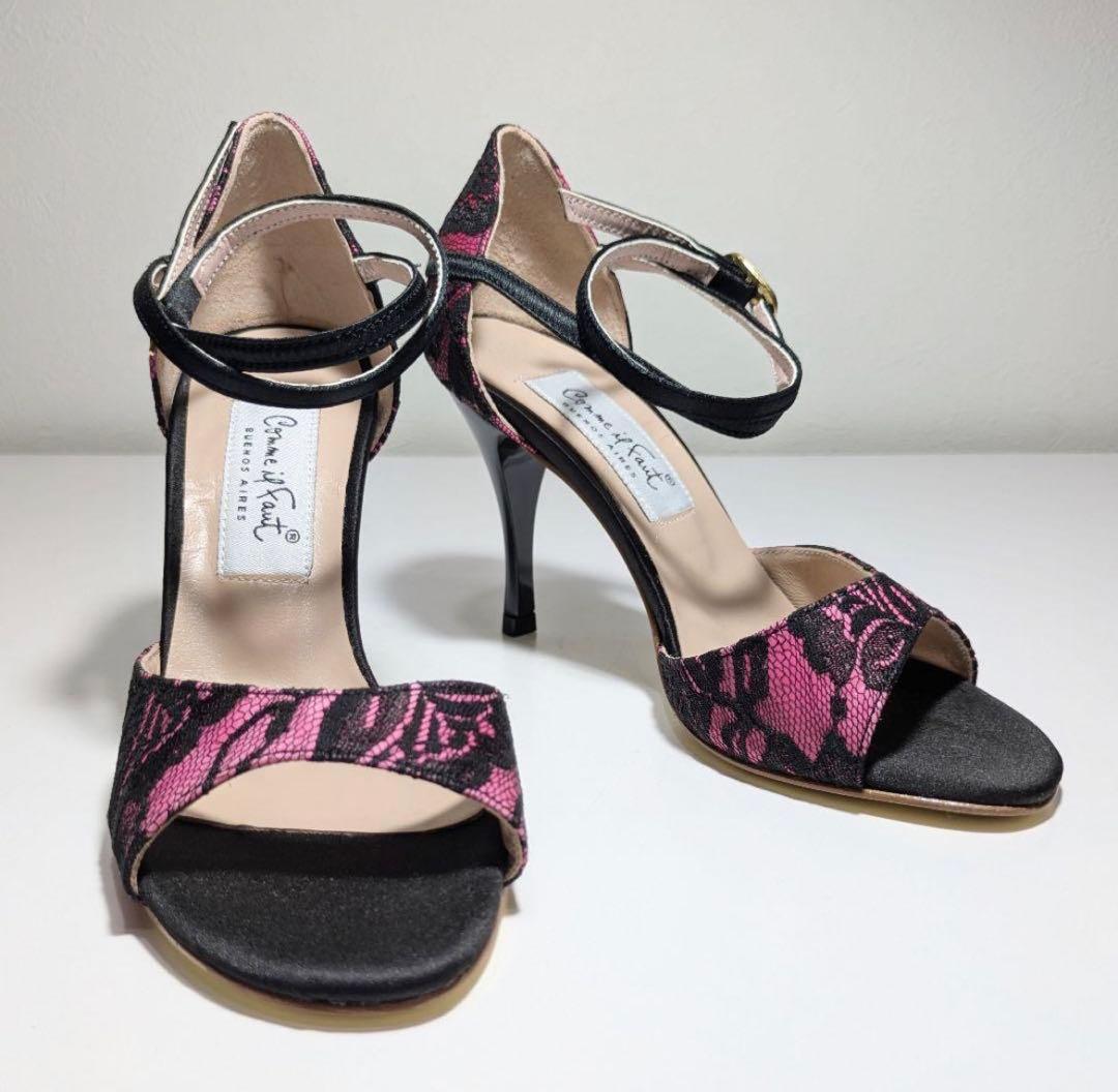 comme if faut コムイルフォー 34赤黒金レースダンスタンゴシューズ