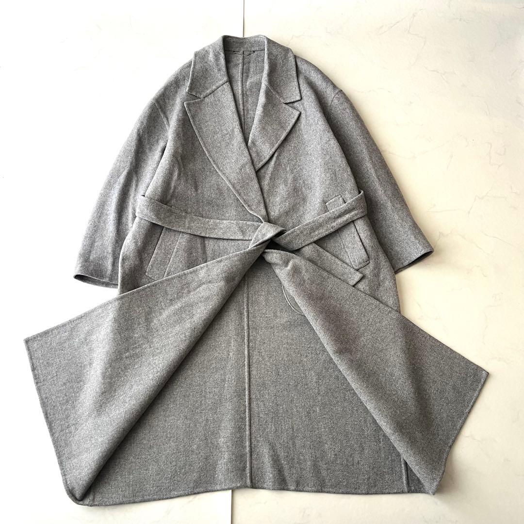 23区 MANTECO ウール リバーロングコート グレー ベルト 女優襟 36