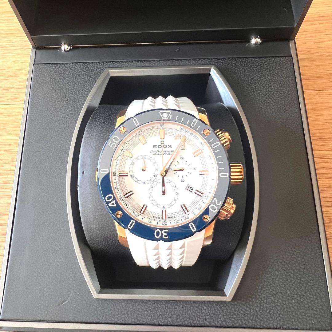 【100本限定】EDOX クロノオフショア1 クロノグラフメンズ クォーツ 白