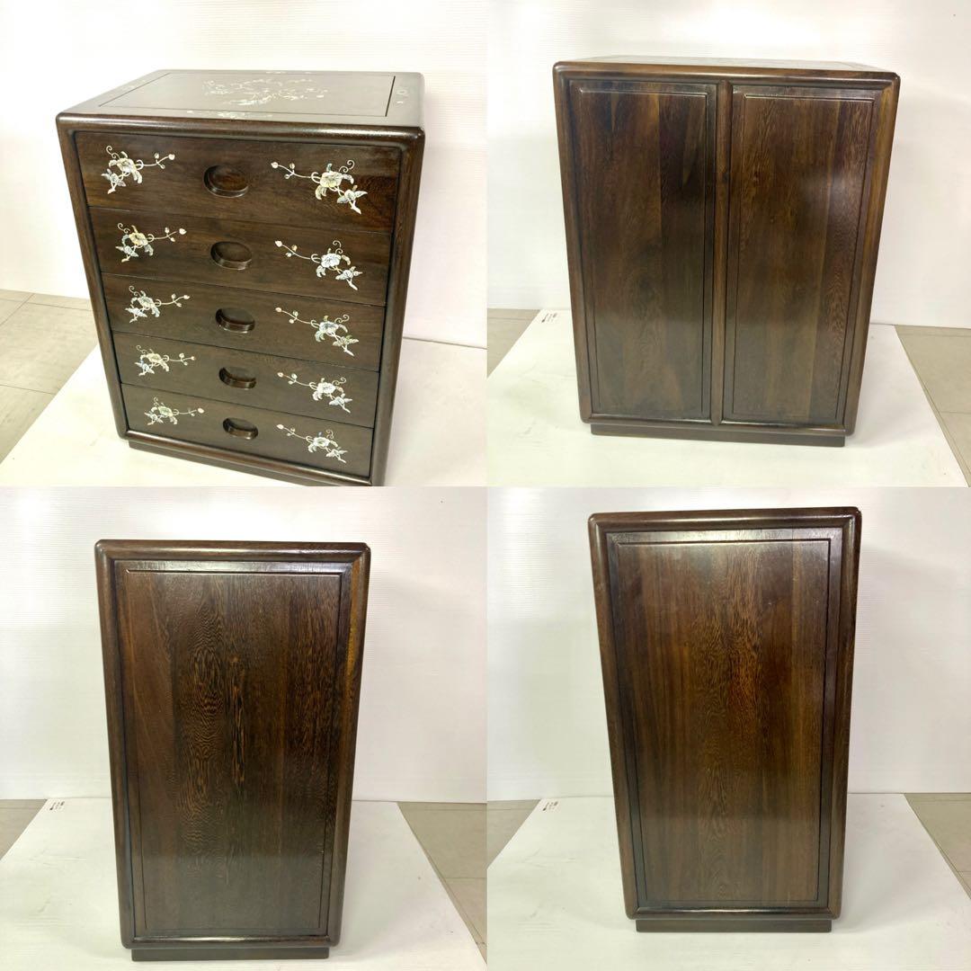 【良品】骨董品 チェスト 木製 小物入れ 螺鈿細工 5段 タンス 箪笥