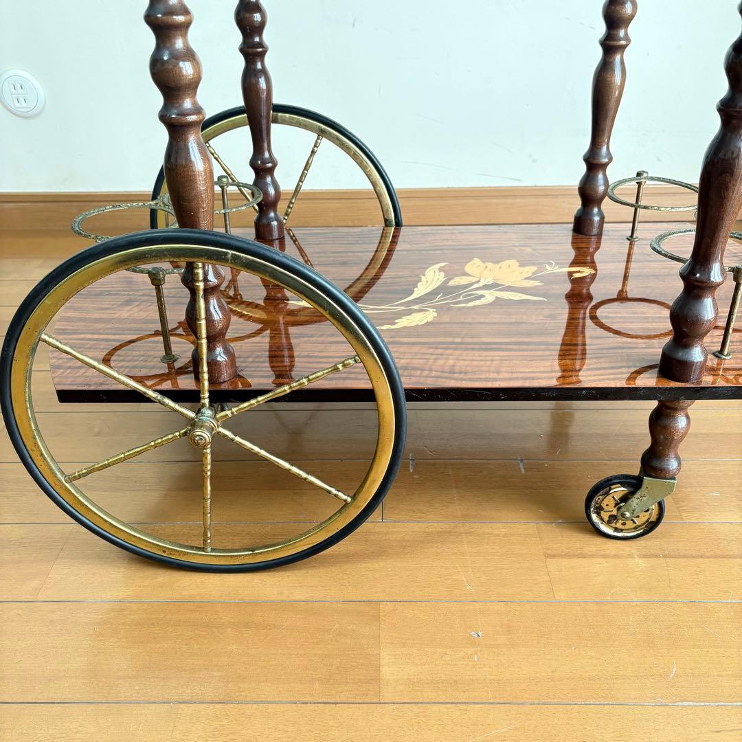 【アンティーク・送料込み】イタリアン 象嵌 キッチンワゴン バタフライワゴン