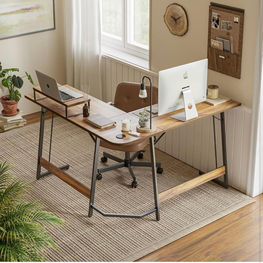 L字型パソコンデスク ナチュラルウッド 120kg