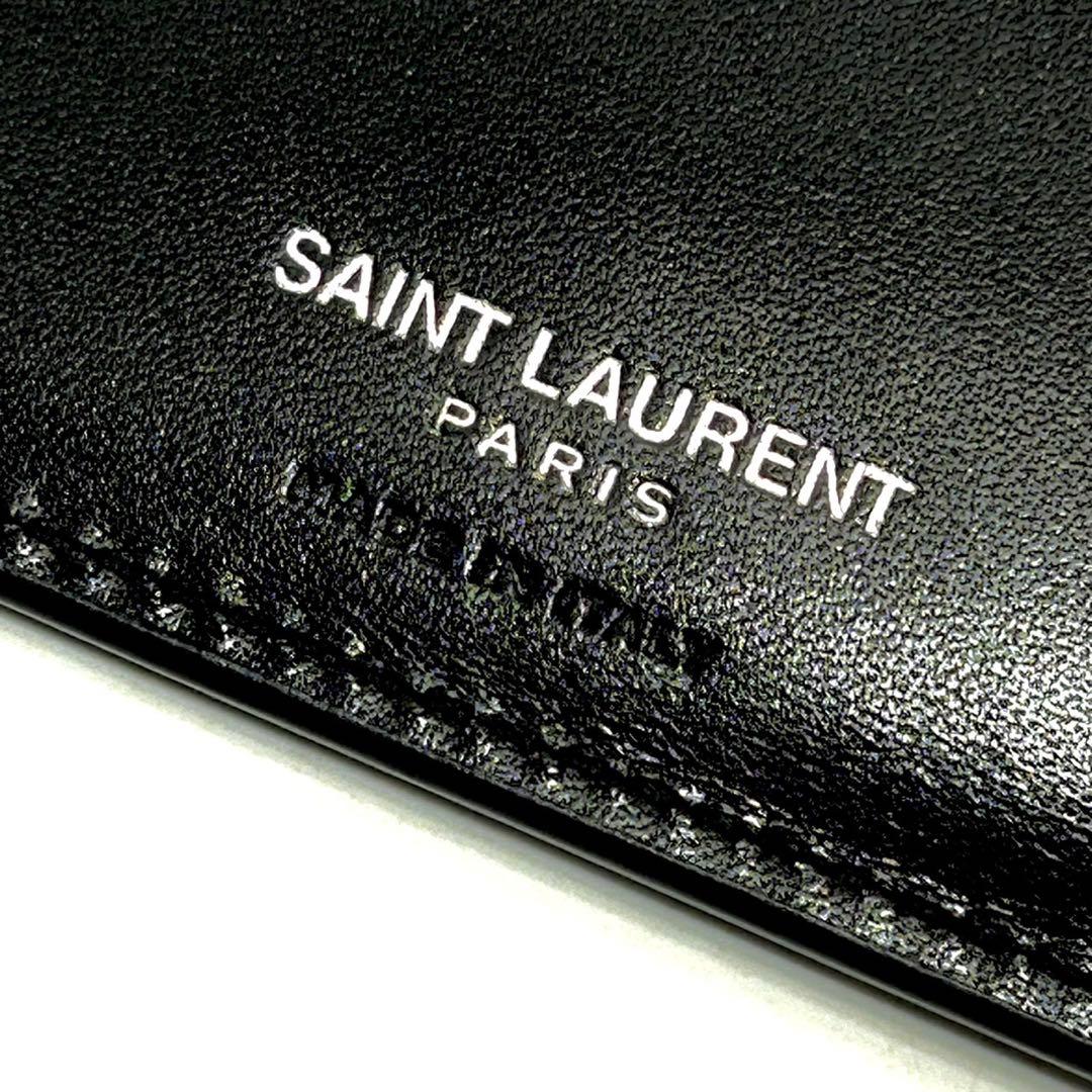 未使用 サンローランパリ 札入れ コンパクトウォレット YSLロゴ シルバー 黒