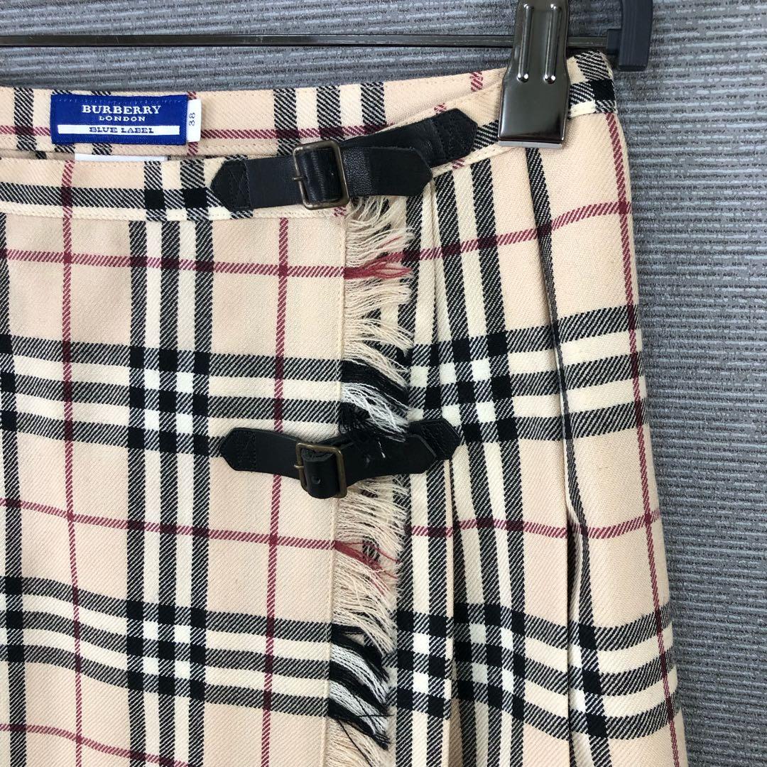 BURBERRY ウール ラップ プリーツ ひざ丈 スカート 38 ベージュ