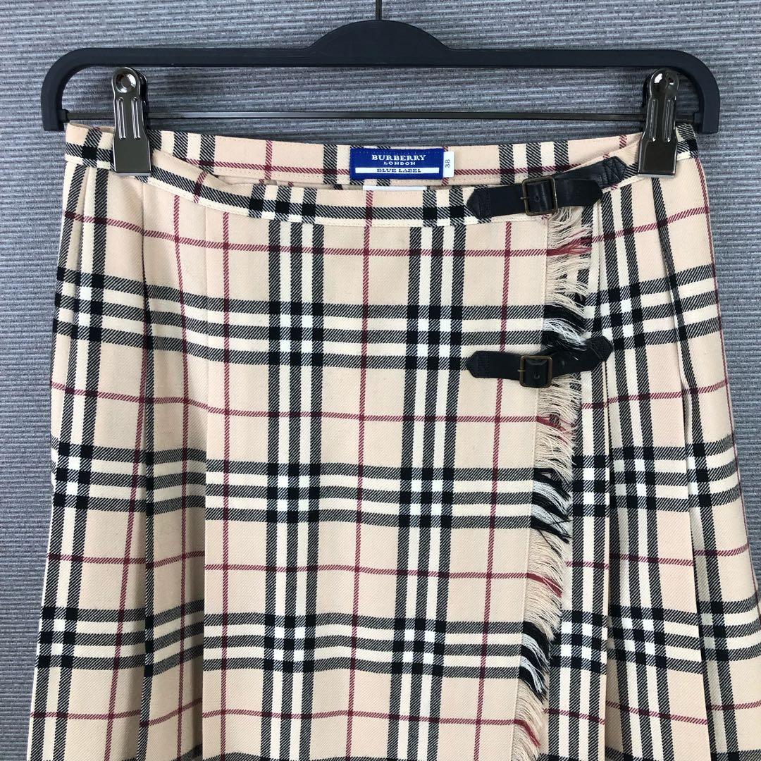 BURBERRY ウール ラップ プリーツ ひざ丈 スカート 38 ベージュ