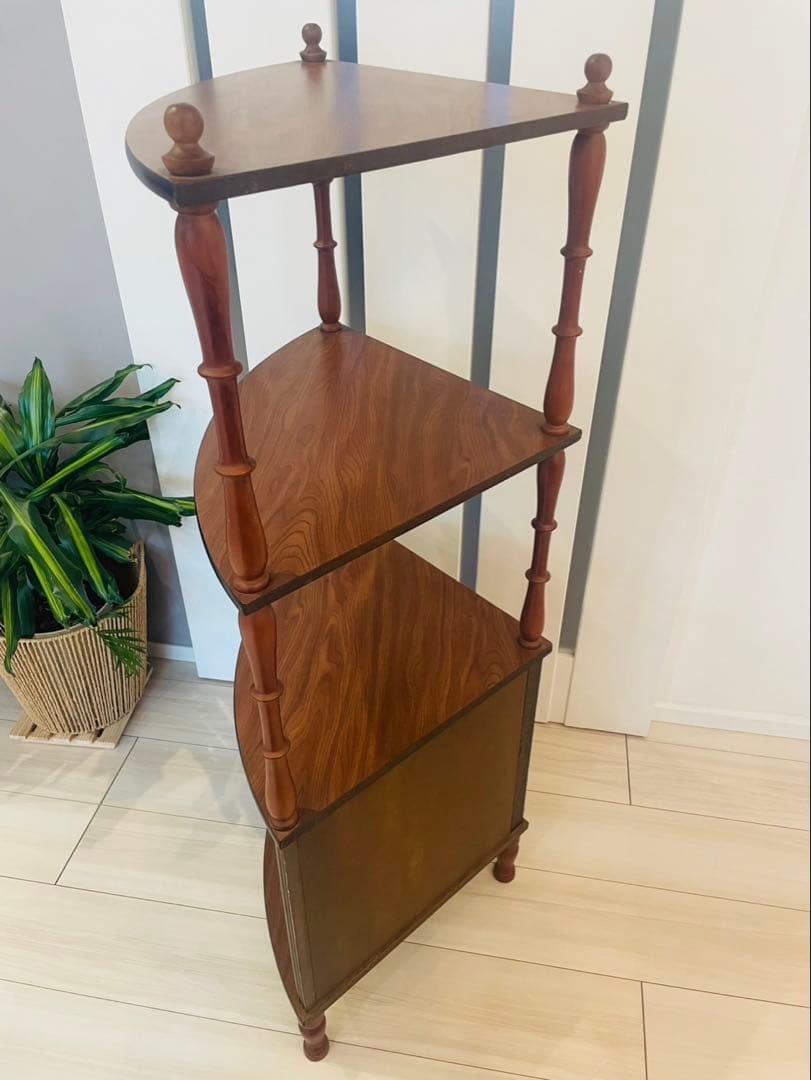 【アンティーク】木製 コーナーラック 飾り棚 収納棚 昭和レトロ 古家具 古道具