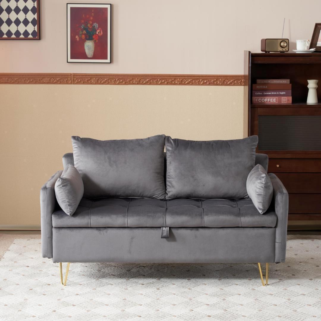 ソファー 2人掛け収納付きクッション4個付き 金属脚付きカウチソファ多機能ソファ