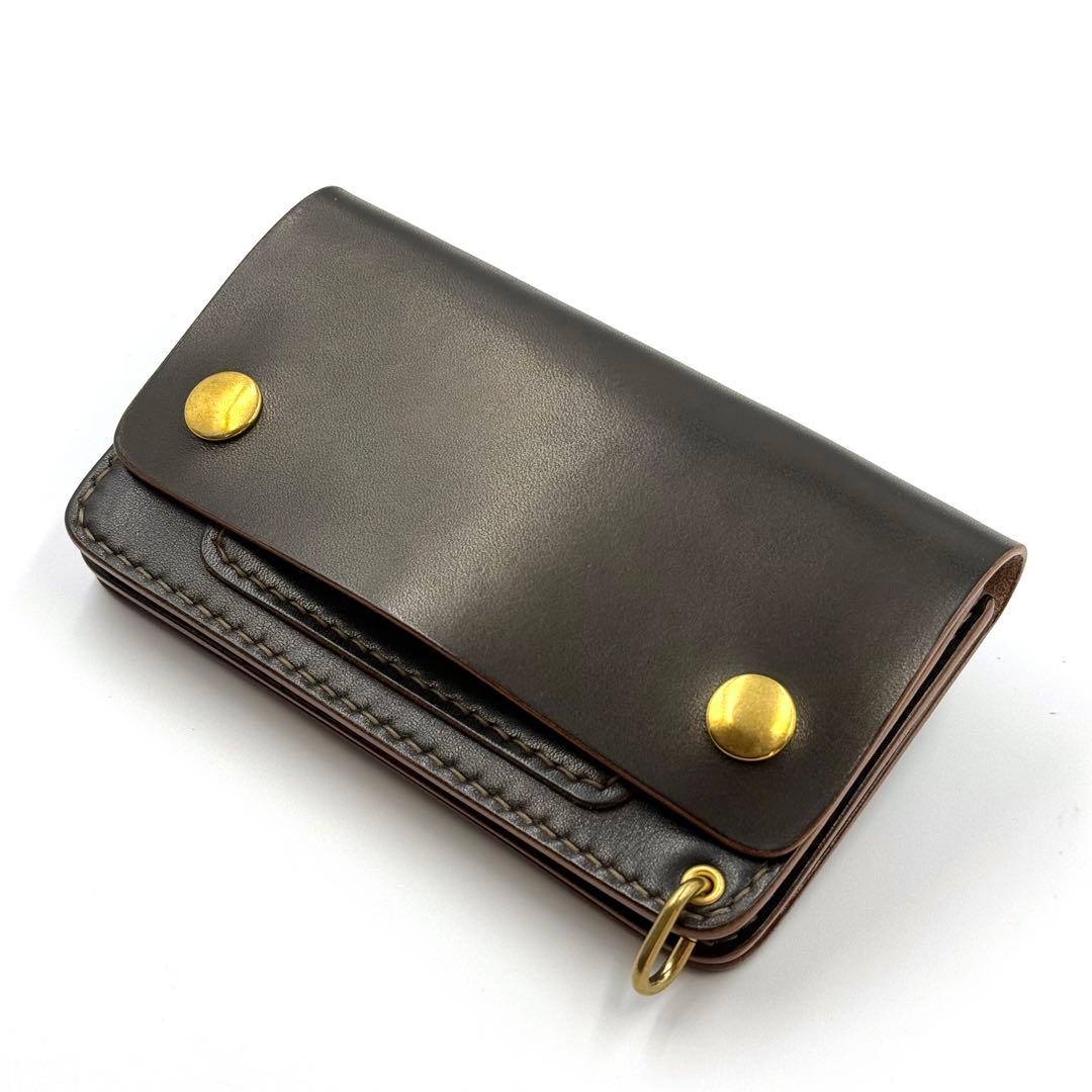 ミドルトラッカーウォレット(ブラック)サドルレザー　タロンジッパー　真鍮製