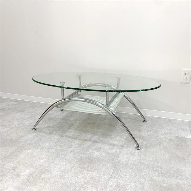 オーバルガラスコーヒーテーブル
