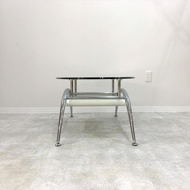 オーバルガラスコーヒーテーブル