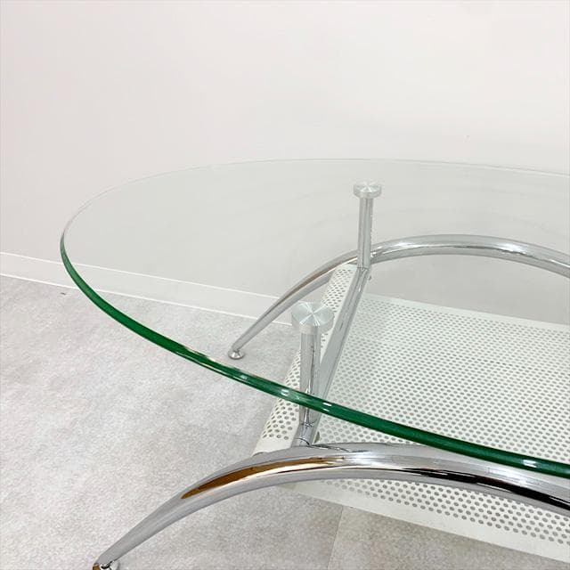 オーバルガラスコーヒーテーブル