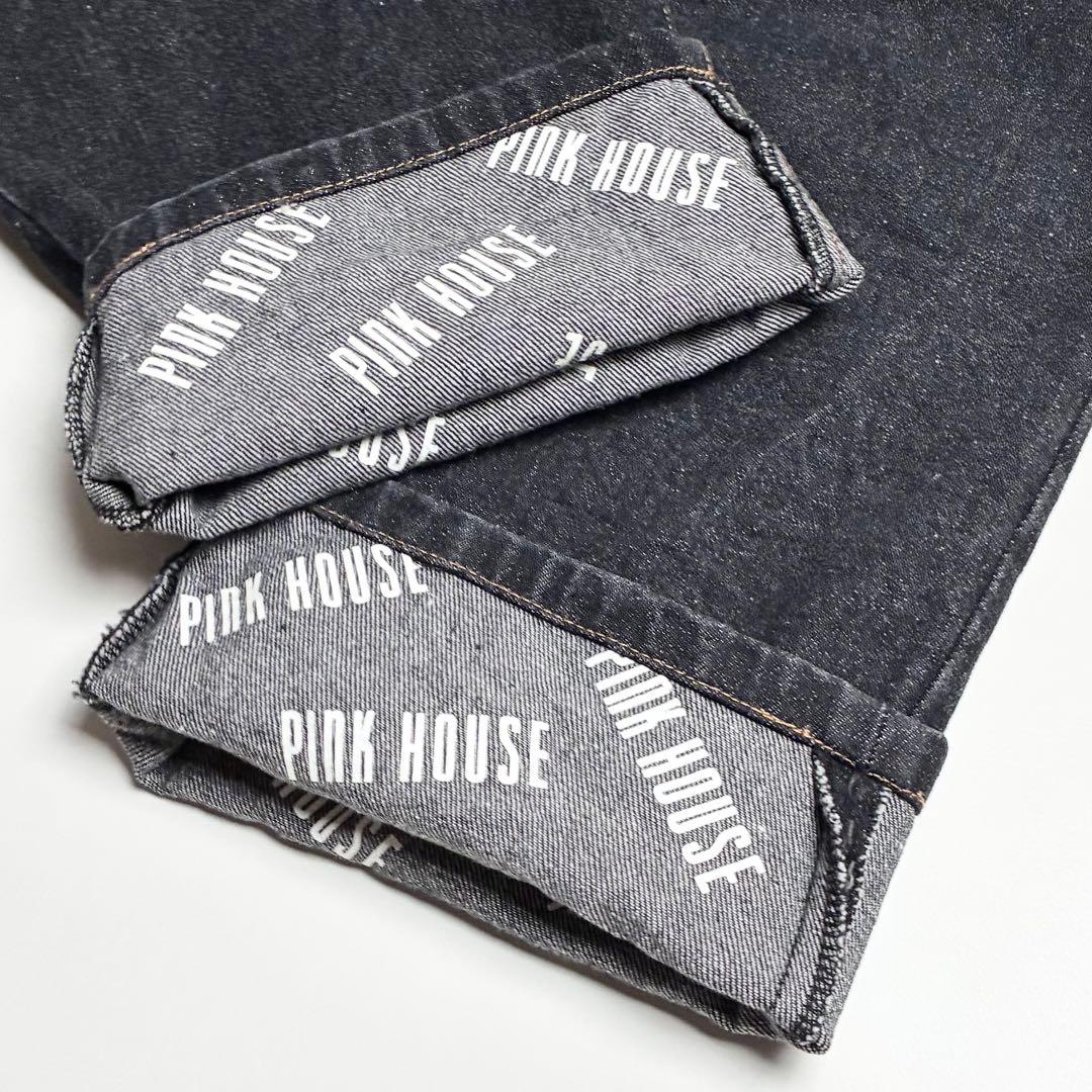 【極美品】ピンクハウス/ブラックデニム/裾裏ロゴプリント入り/パンツ/ナチュラル
