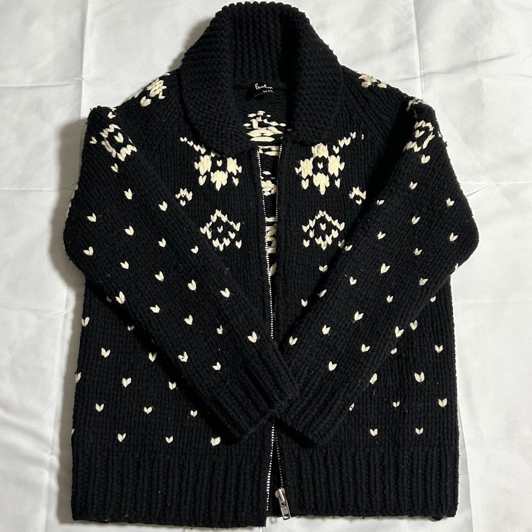 Paul Smith ハート花柄 ジップアップニット 黒