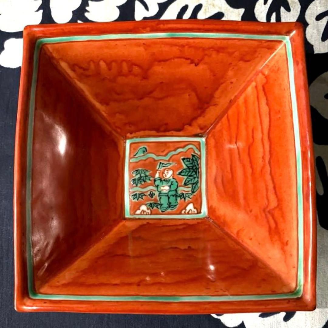 京焼　叶松谷　嘉靖意赤絵唐子画　向付　中国古玩大明嘉靖年製写し　二客組　清水焼