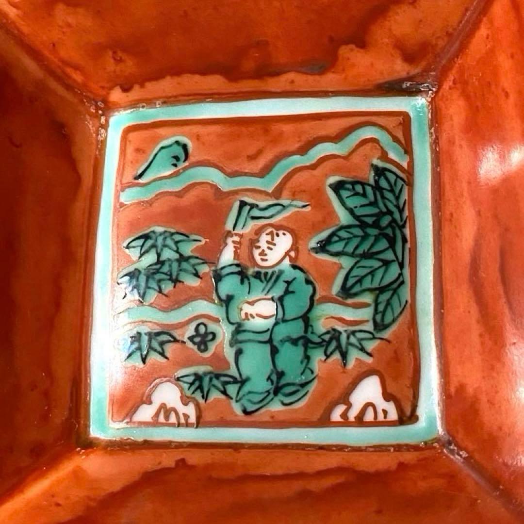 京焼　叶松谷　嘉靖意赤絵唐子画　向付　中国古玩大明嘉靖年製写し　二客組　清水焼