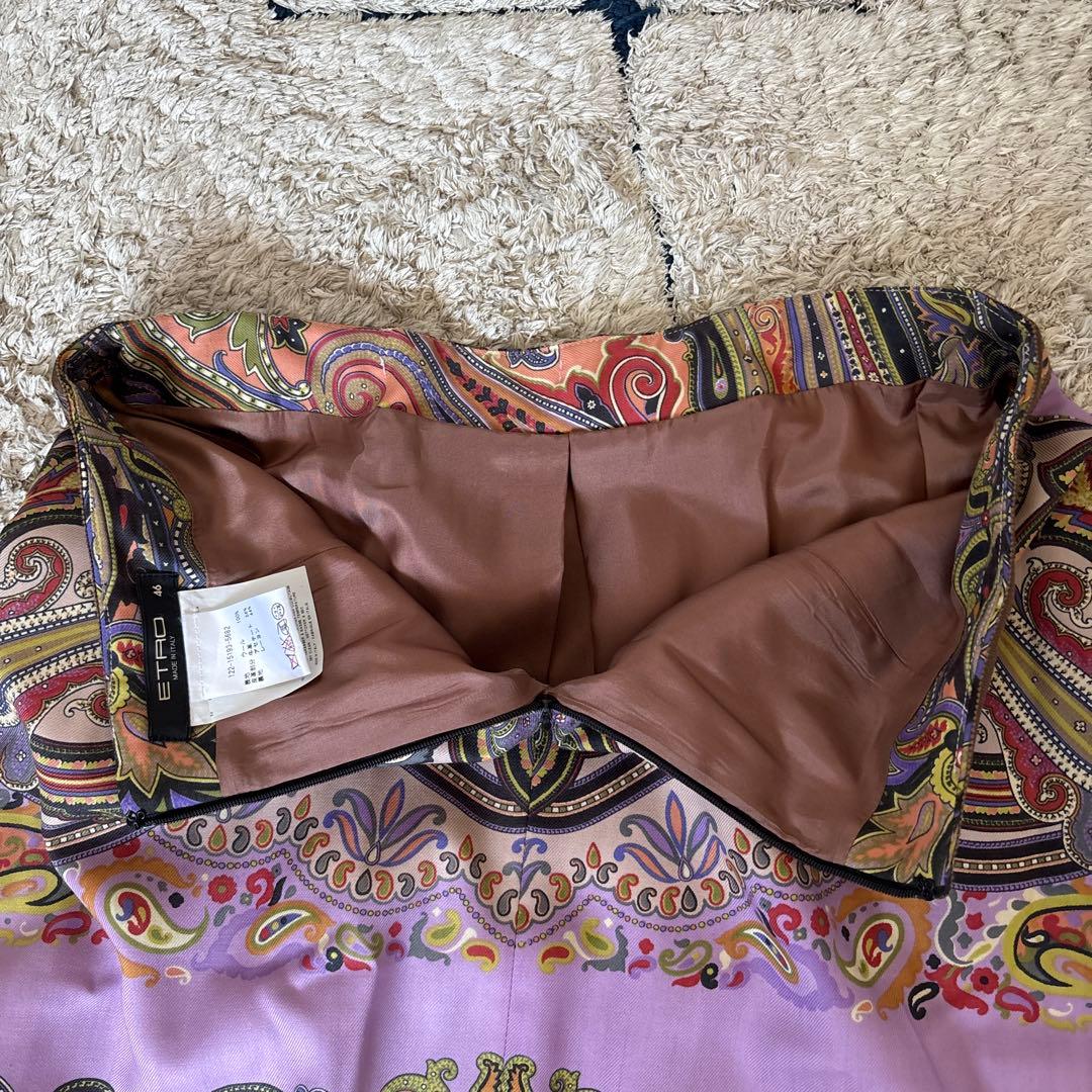 【極美品✨】エトロ　スカート　大きいサイズ　46 ペイズリー　牛革　レザー