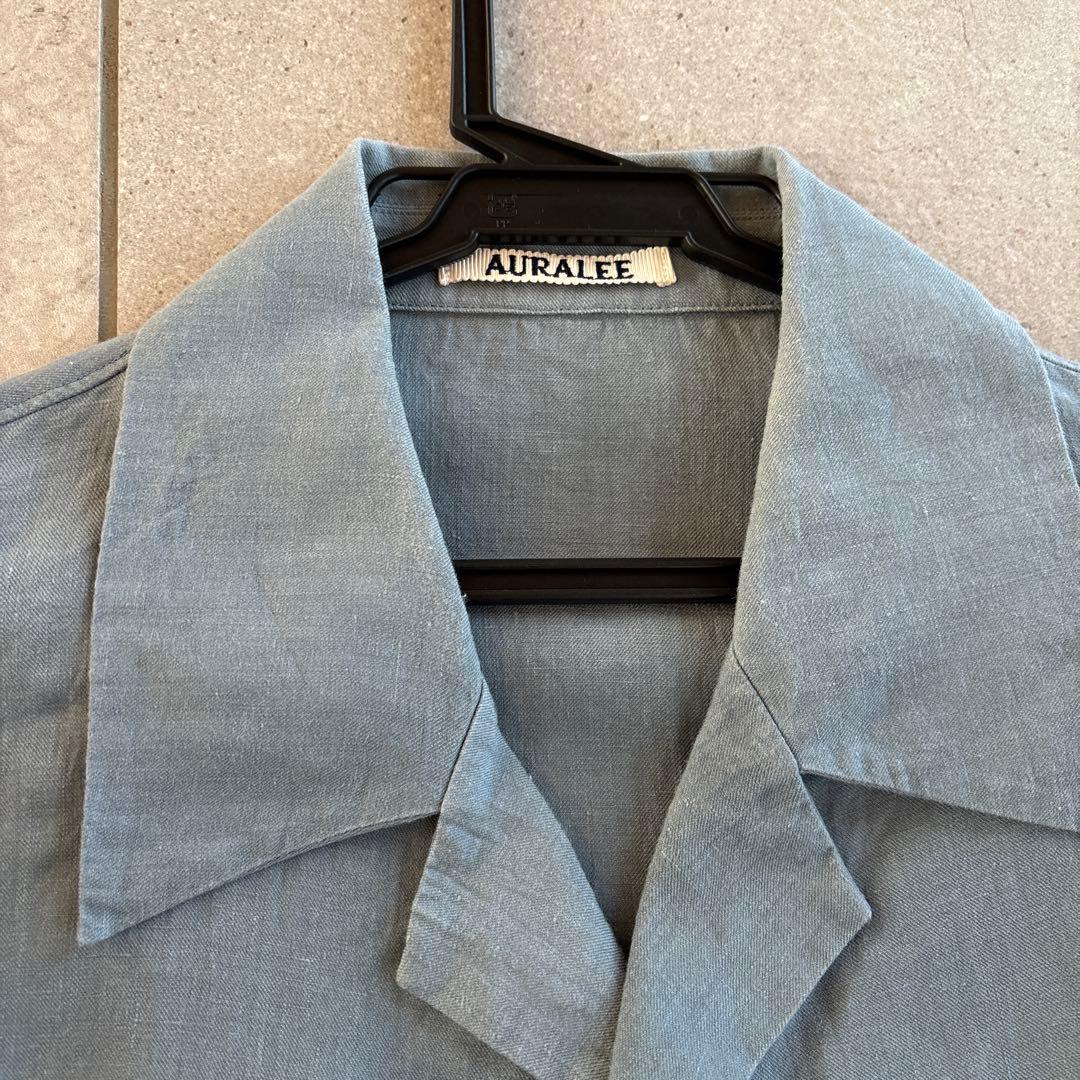 美品AURALEEリネンシャツオーラリー春物SSライトブルー