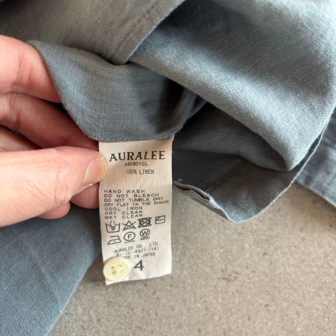 美品AURALEEリネンシャツオーラリー春物SSライトブルー