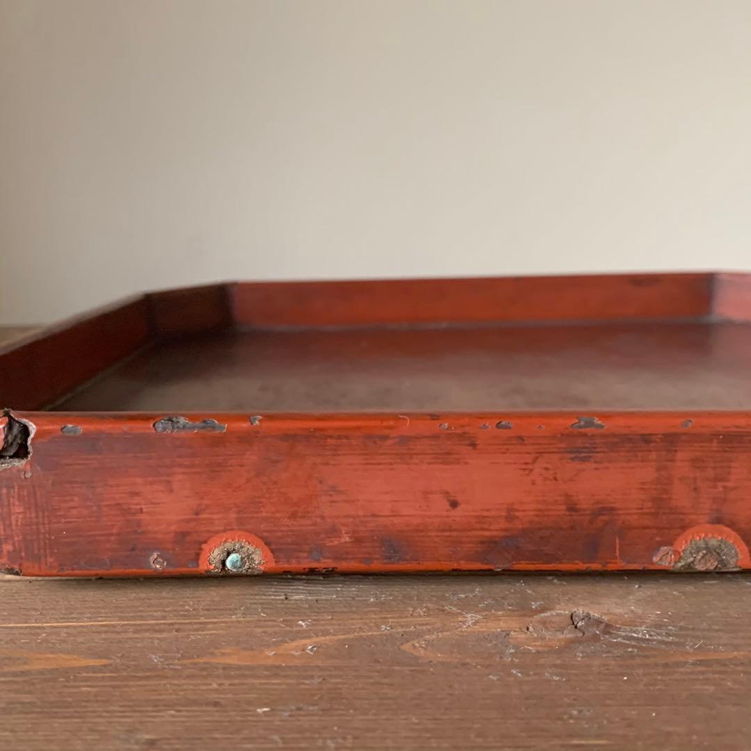 隅切 折敷 朱塗り盆 No.2 古美術 古道具 アンティーク 盆 折敷盆