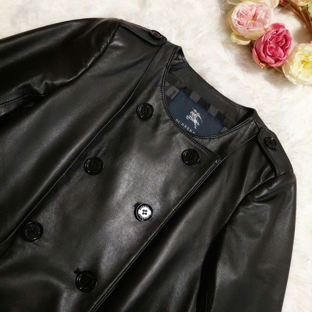 極美品✨バーバリーロンドン　羊皮ライダースジャケット 　ノーカラー　裏地チェック