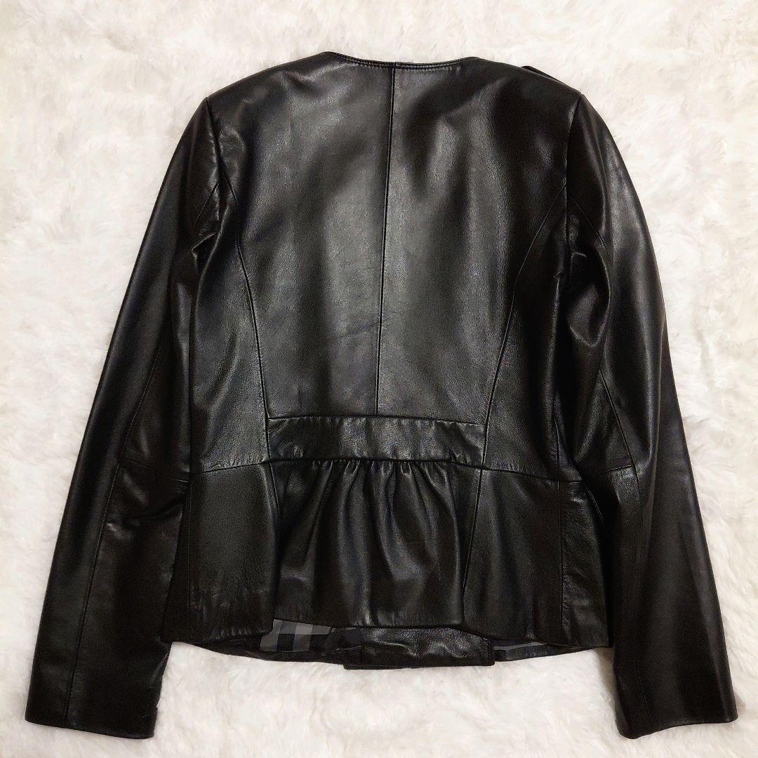 極美品✨バーバリーロンドン　羊皮ライダースジャケット 　ノーカラー　裏地チェック