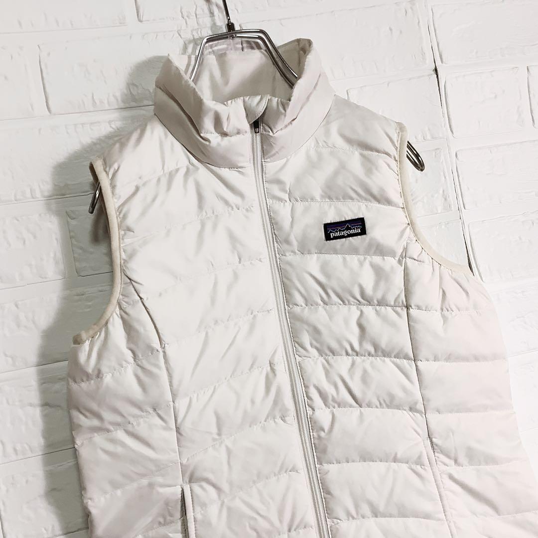 ○パタゴニア ダウンベスト キルティング フルジップ 刺繍ロゴ ホワイト 白 S