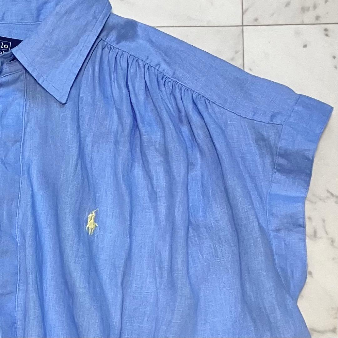 美品 ポロラルフローレン リネン ポップオーバー シャツ フレンチスリーブ S