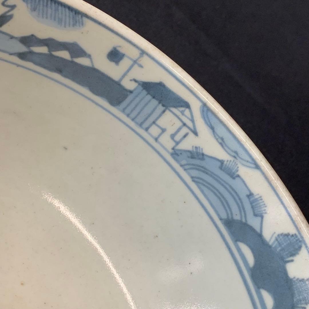 K684⭐︎湖東焼 染付 見込みは五弁花 唐子文 二重角福 献上手 鉢