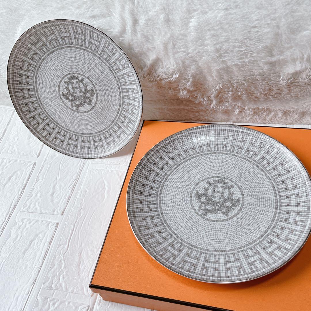 【極美品】エルメス デザートプレート　2枚セット モザイク プラチナ