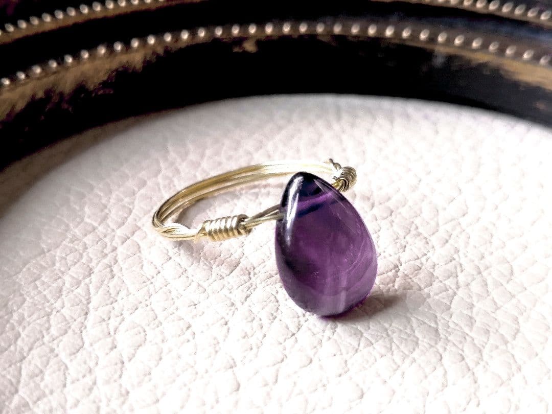 【アメジスト／ファントム】真鍮ワイヤー リング 指輪 14号