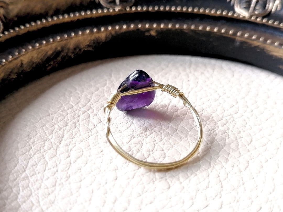 【アメジスト／ファントム】真鍮ワイヤー リング 指輪 14号