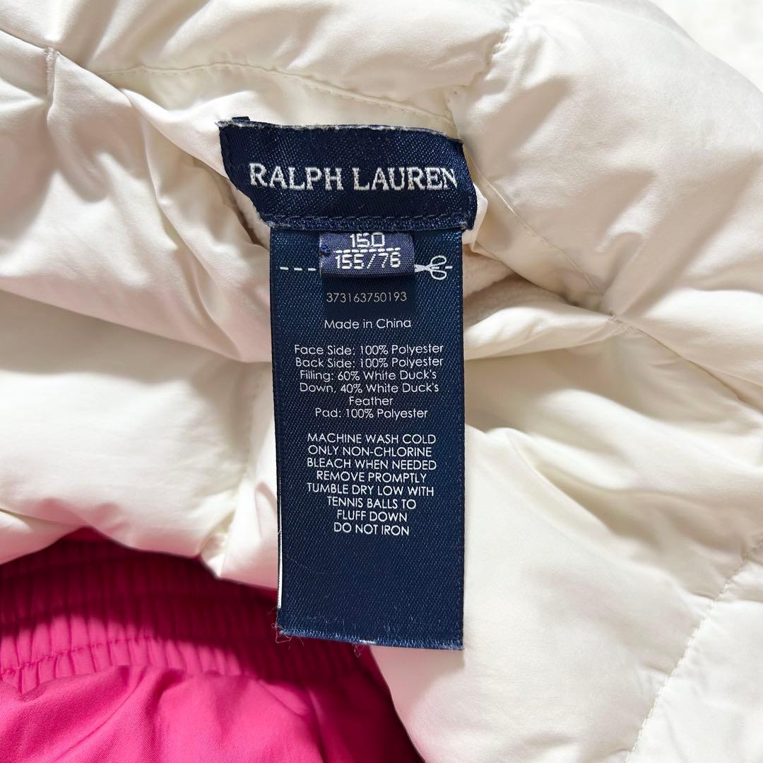 極上品 ラルフローレン ダウンベスト ポニー 白 ピンク リバーシブル 金金具