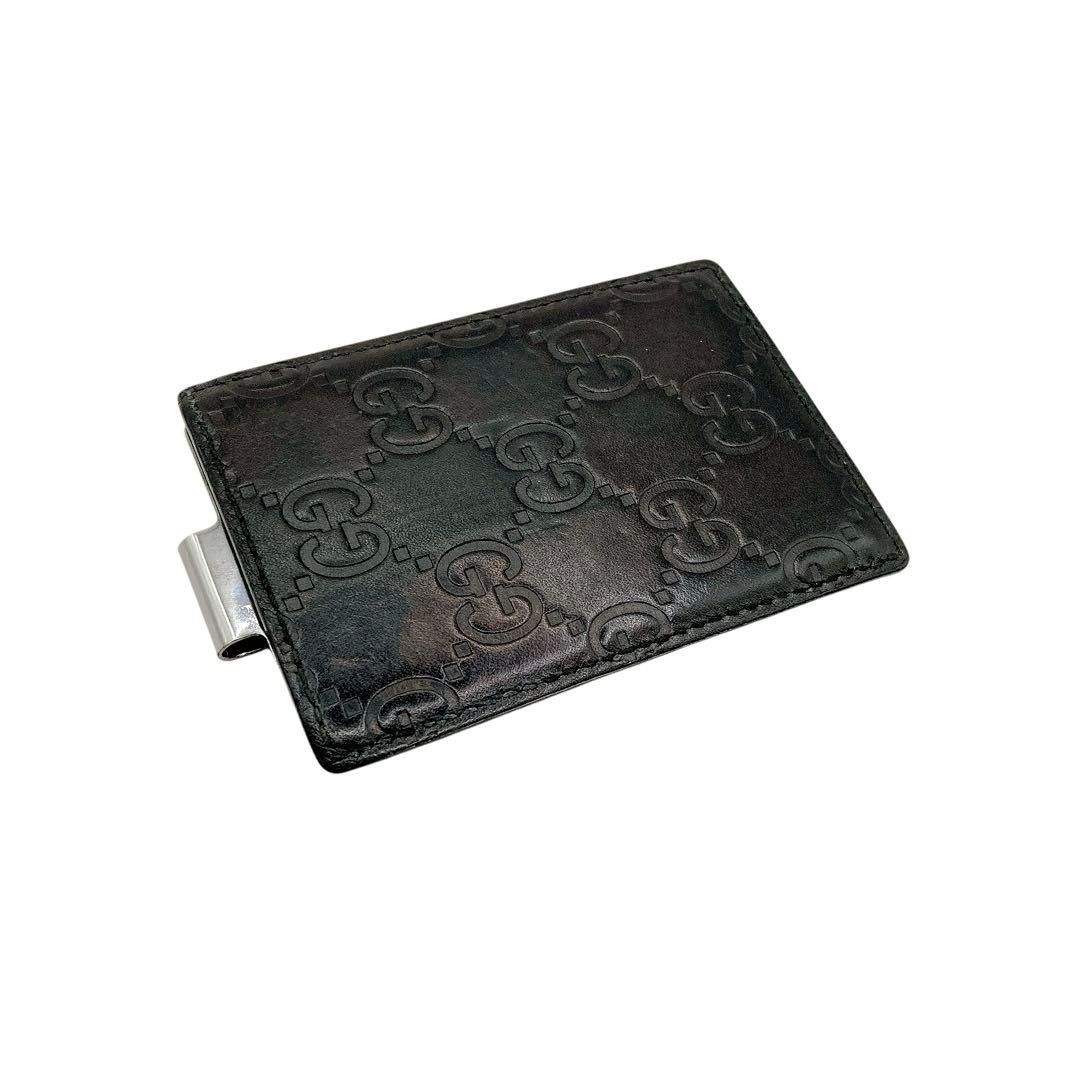 美品✨GUCCI マネークリップ　シマ　GG 総柄　シルバー　レザー　付属品完備