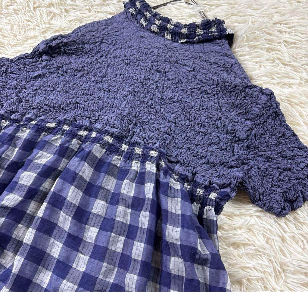 ISSEIMIYAKE イッセイミヤケ　シャツ　チェック柄　シワ加工　半袖