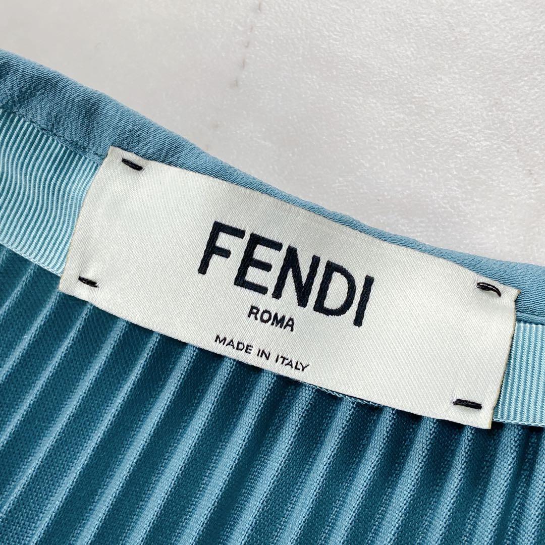 極美品 現行タグ FENDI モヘア プリーツスカート ロング ターコイズブルー