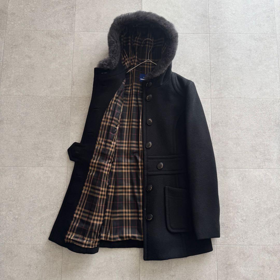 バーバリーブルーレーベル　コート　ノバチェック　2WAY　黒　40　カシミヤ混