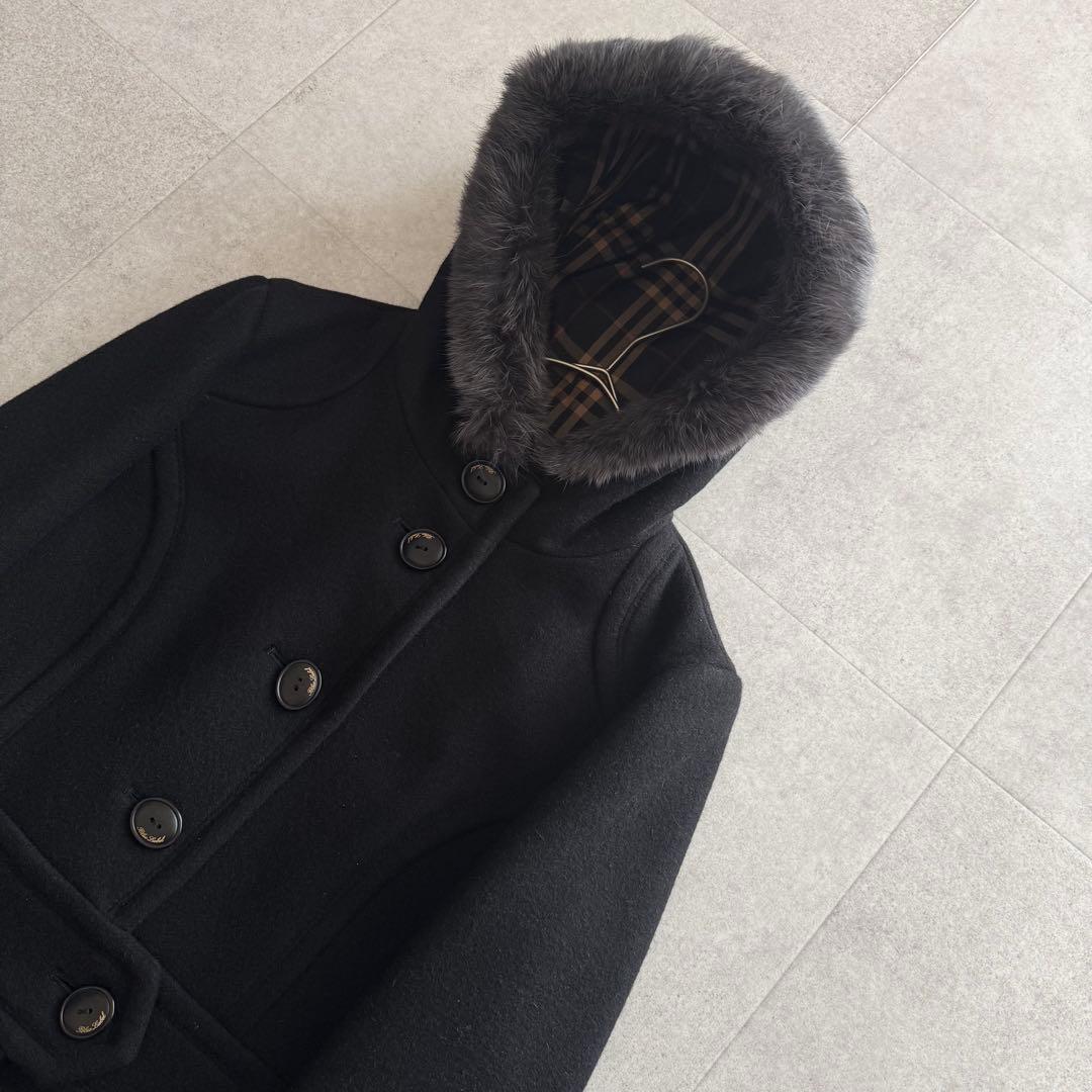 バーバリーブルーレーベル　コート　ノバチェック　2WAY　黒　40　カシミヤ混