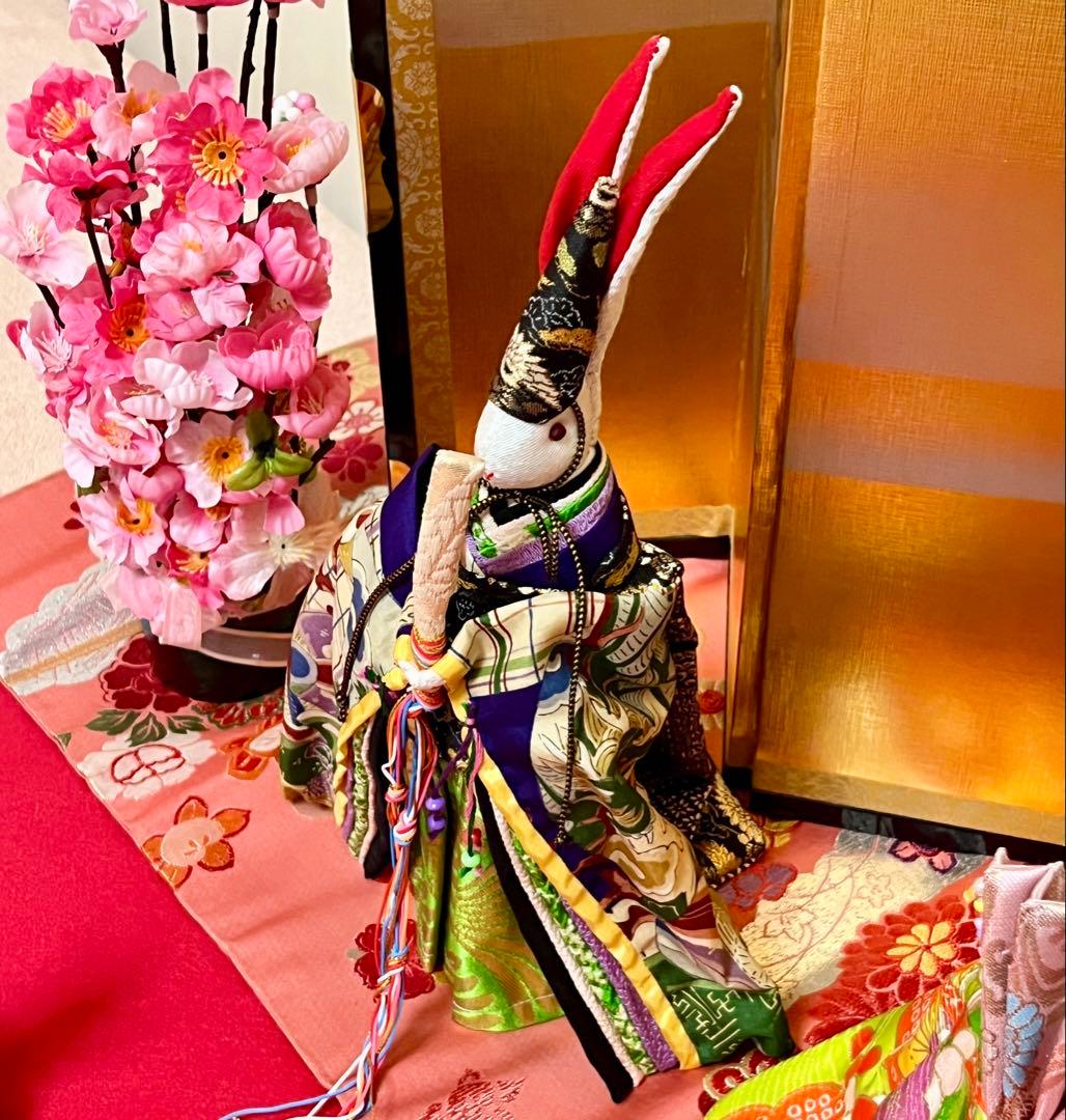 うさぎ雛人形飾り☆ひな祭り☆セット☆三人官女☆古着物再利用☆手作り☆保管品