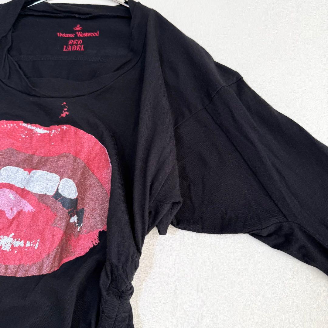 【ヴィヴィアンウエストウッド】アシンメトリーワンピース（M）リッププリント　黒