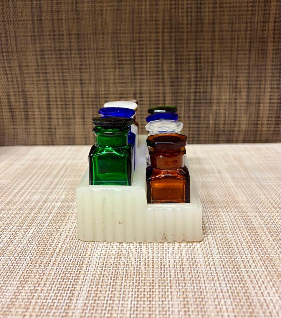 戦前 歯医者 薬瓶 ミルクガラス 薬瓶台 セット ①