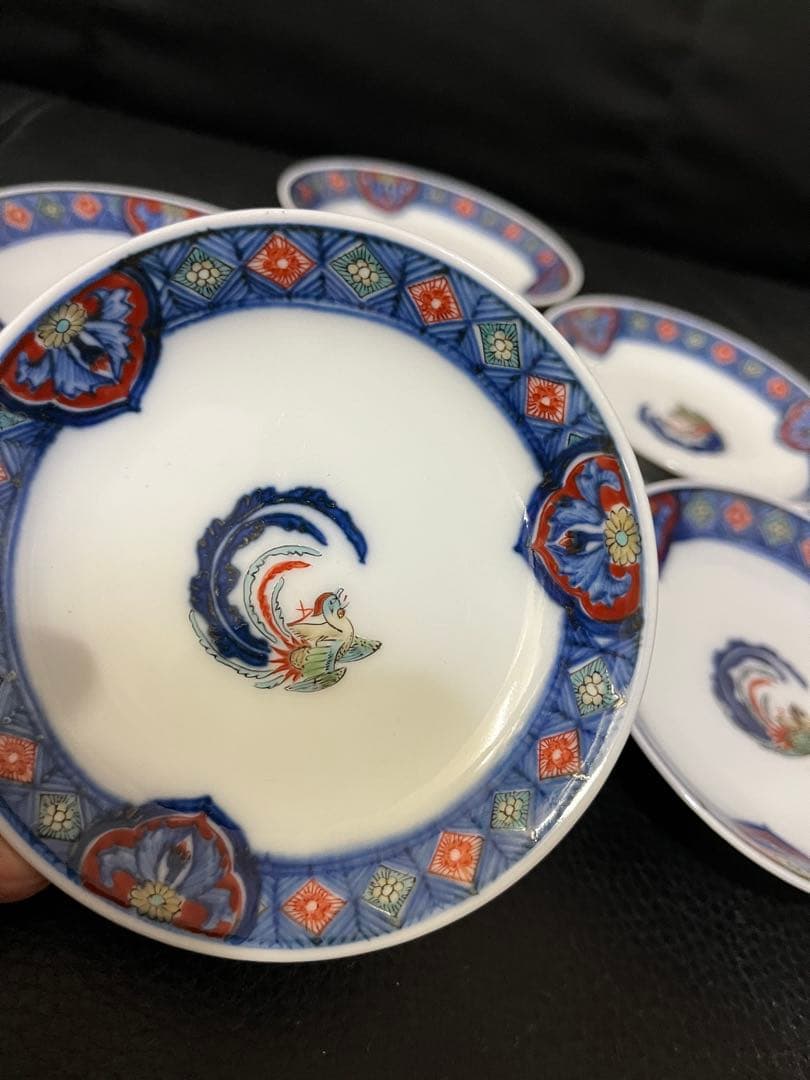 蓮十二代 酒井田柿右衛門 染錦渕地紋 豆皿5枚