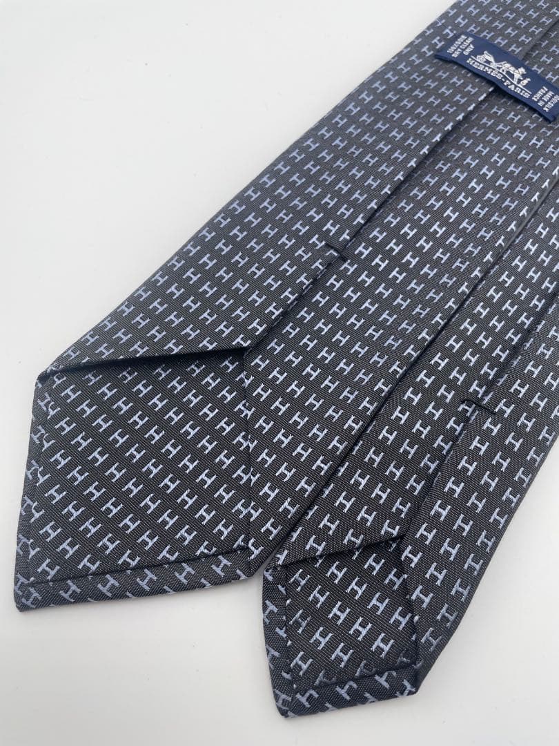 新品 エルメス ハイブランド ネクタイ ファソネ H柄 袋タグ付 タラサ／ブルー